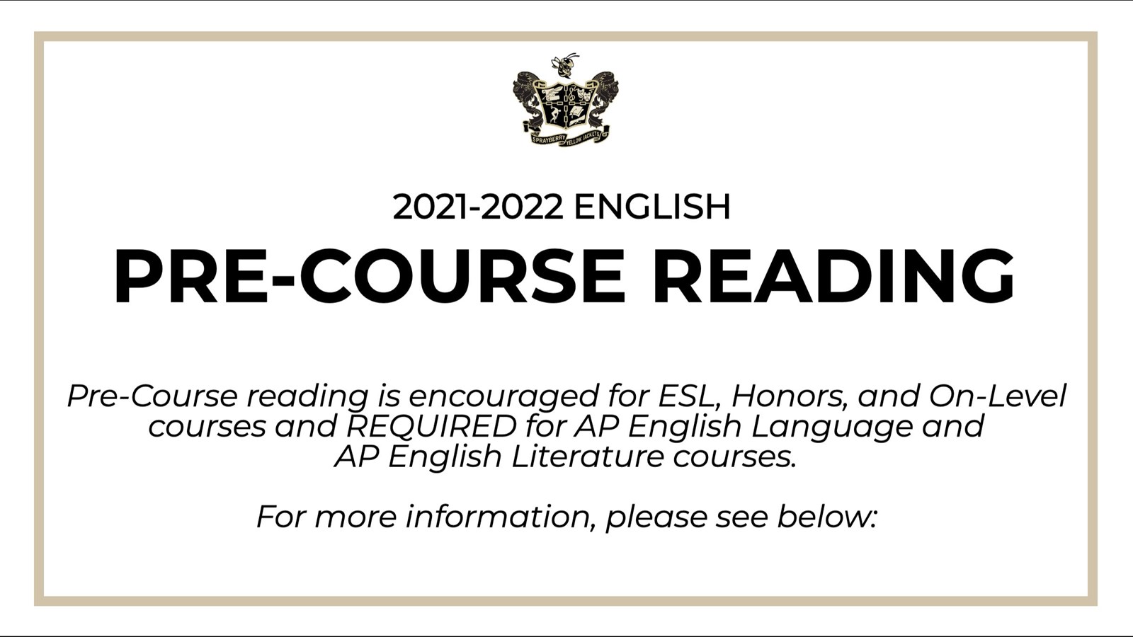 Sprayberry High School Pre-Course Reading / 2021-2022